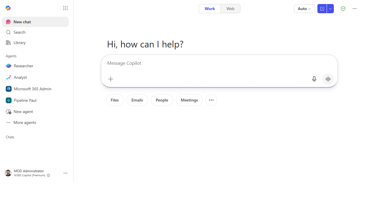 Microsoft 365 Copilot Chat ready for a prompt