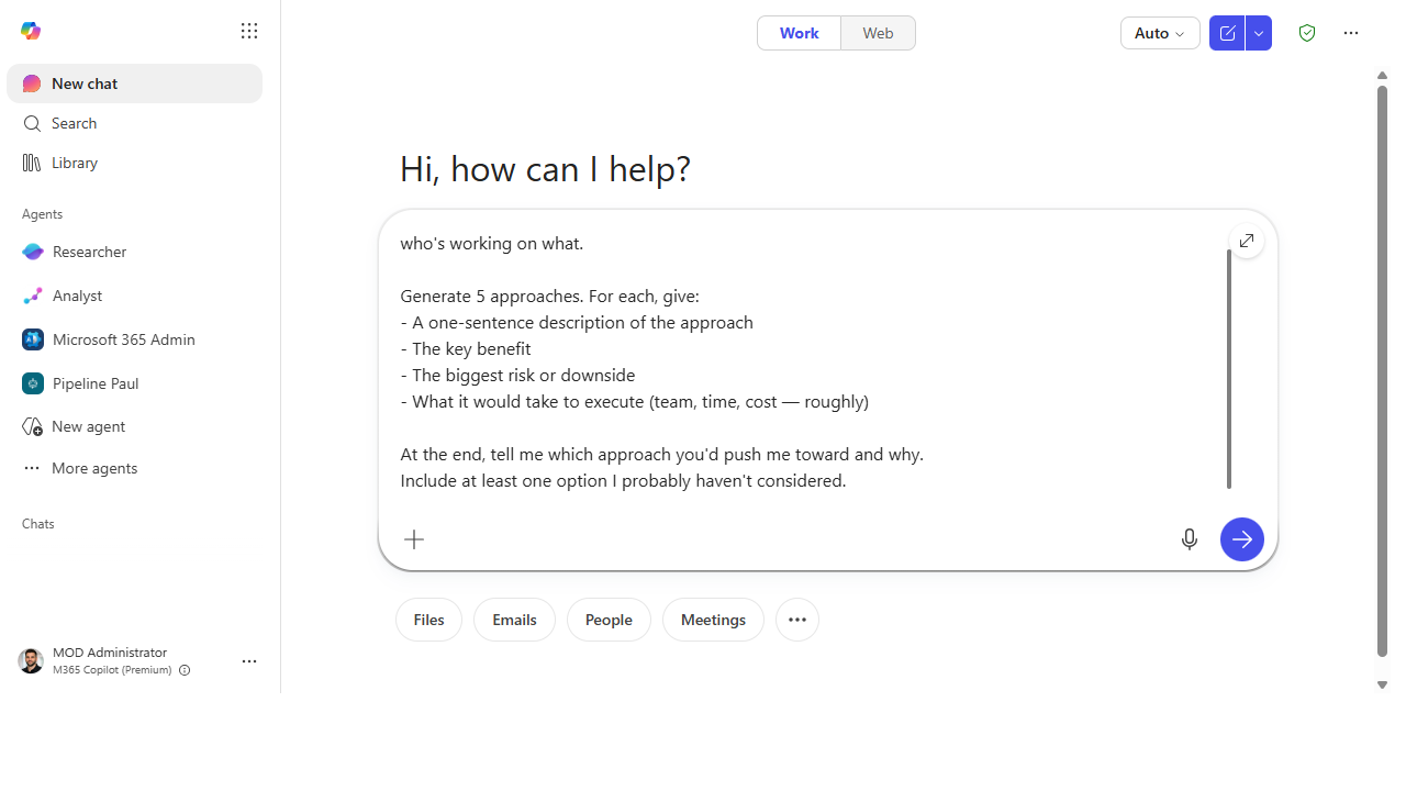 The brainstorm prompt entered in the Copilot composer