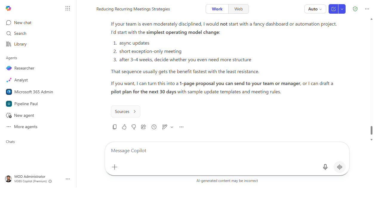 Copilot's recommended sequence and follow-up offer