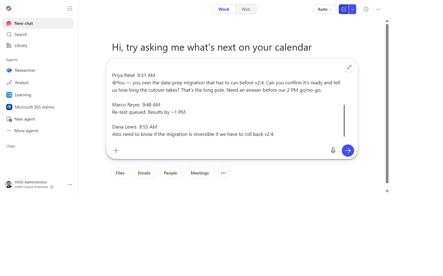 A Teams thread open with Copilot Chat ready