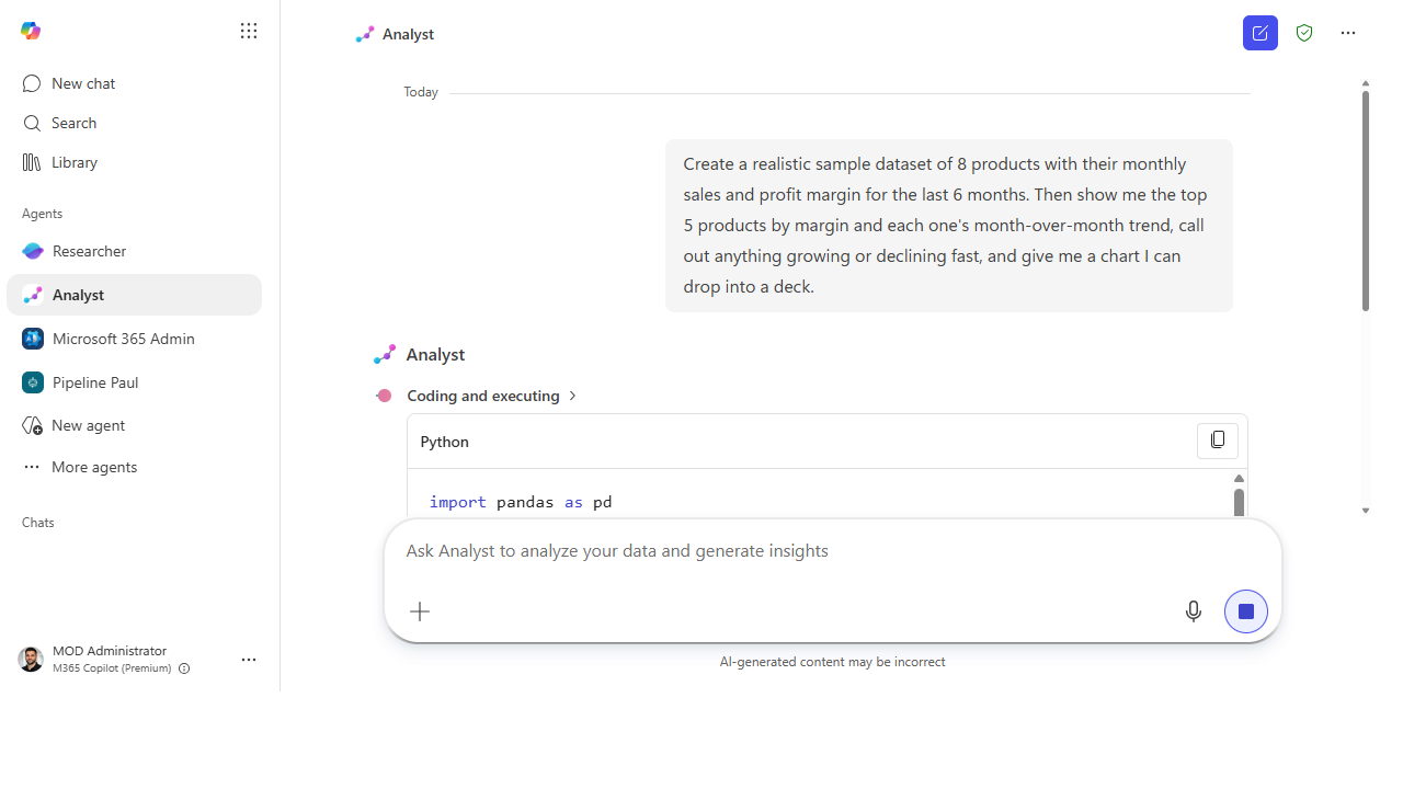 Analyst writing and running Python to analyze the data