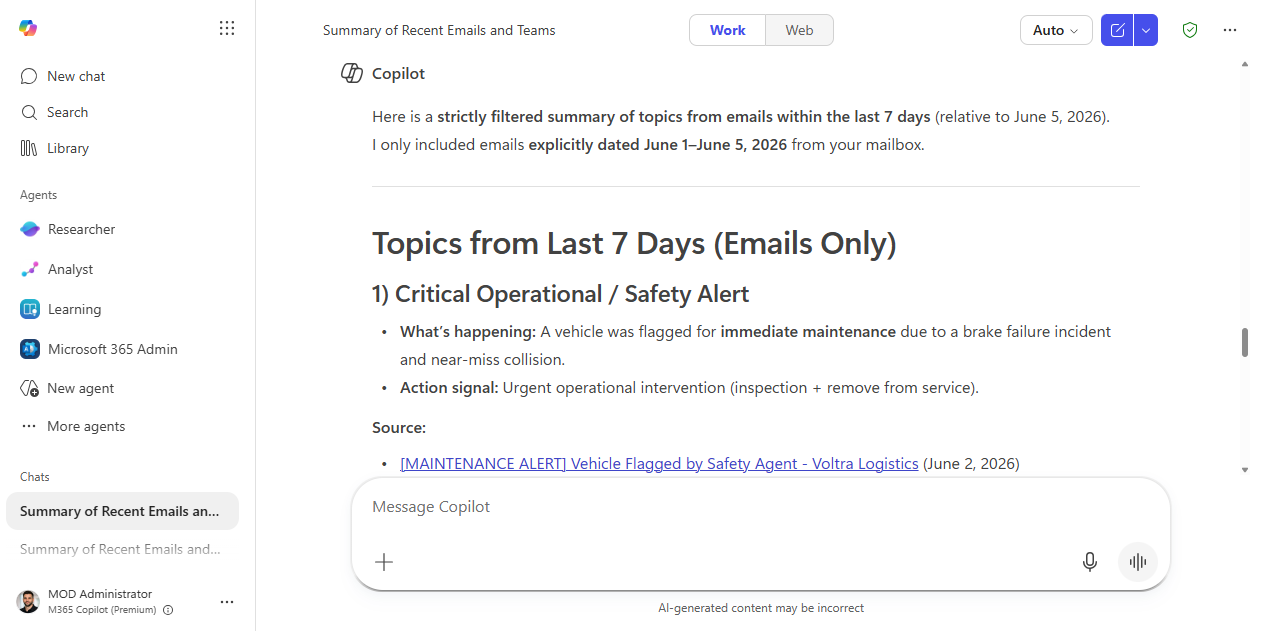 The answer narrowed to the last 7 days of email