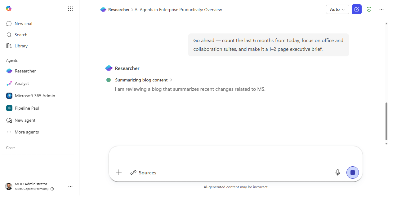 Researcher showing its live reasoning steps